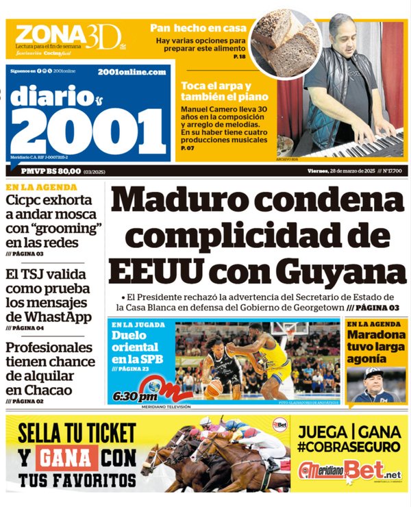 Titulares de la prensa nacional para este viernes 28 de marzo