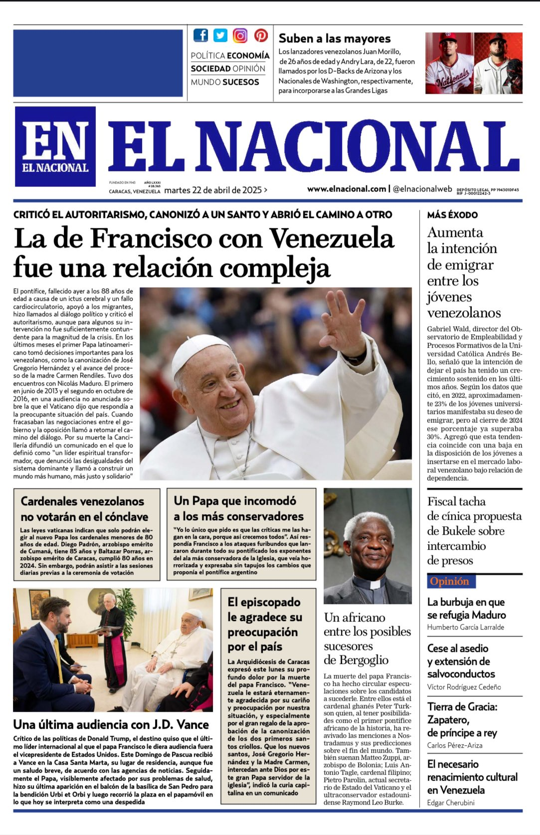 Titulares de la prensa nacional para este martes 22 de abril