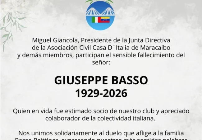 Fallece Giuseppe Basso, insigne constructor y pilar del desarrollo industrial en el Zulia