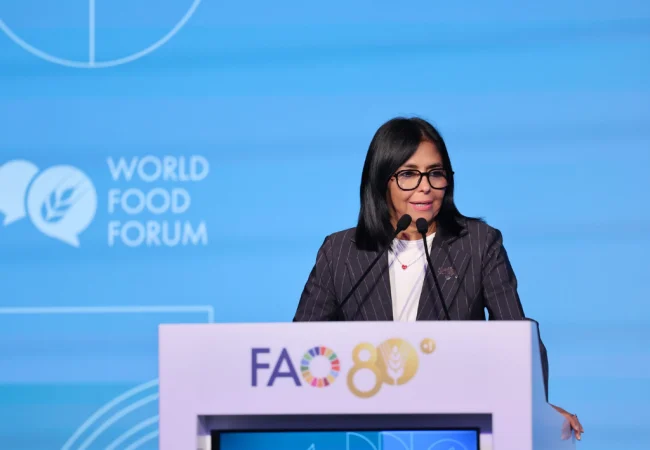 Delcy Rodríguez anuncia el "Plan Venezuela Alimenta" desde la sede de la FAO con la meta fijada en el ‘Hambre Cero’